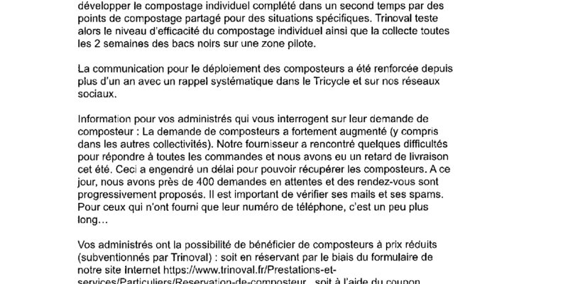 Trinoval: information sur les composteurs