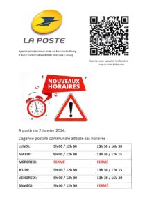 Lire la suite à propos de l’article Nouveaux horaires de l’Agence postale communale