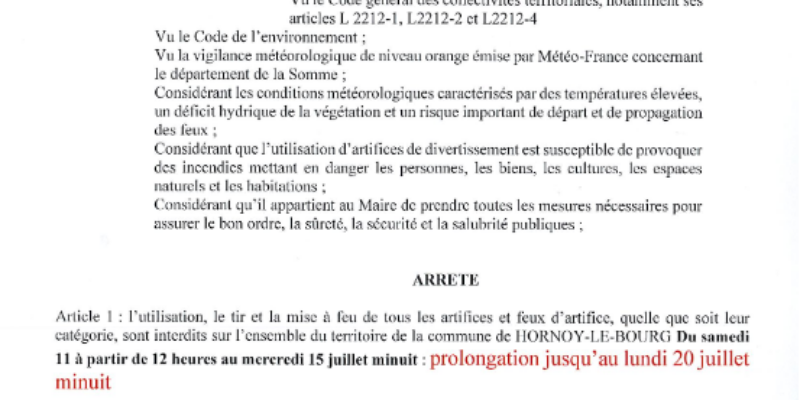 Arrêté : interdiction d&rsquo;artifices